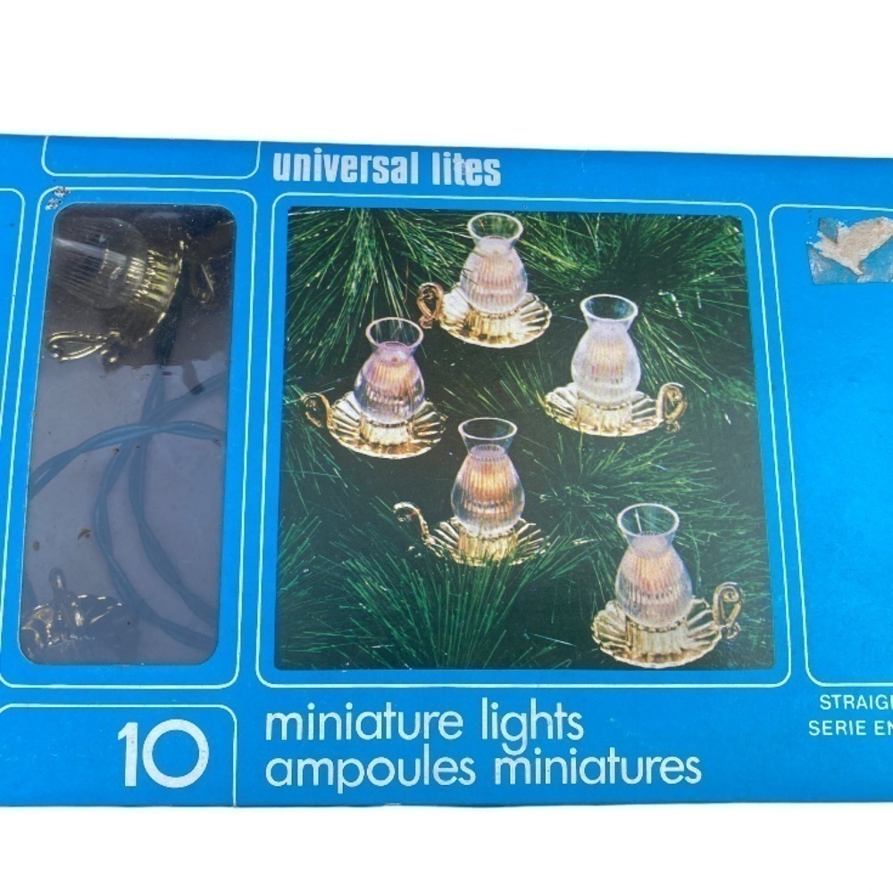 𝅺universal Lites Miniature Oil Lamp String Lights Vintage Christmas Holiday Box